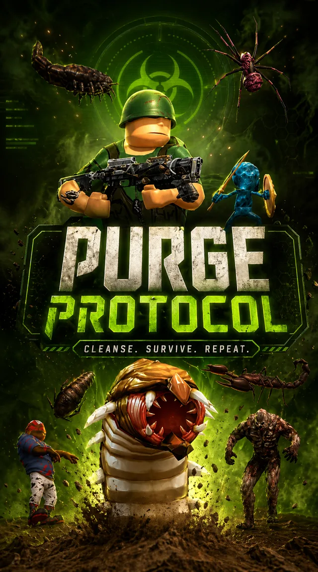 Purge Protocol cover art with the player surrounded by mutant enemies